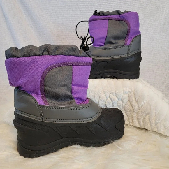 ITASCA Youth Girls Snow Boots Black Purple Drawstring Pull On Insulated Winter 1 - Picture 2 of 9